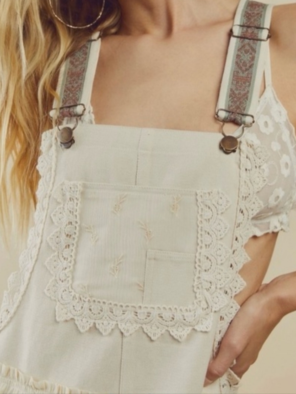 Free People Trails End Lace Crochet Vintage Overall Maxi Dress Skirtall XL - Picture 2 of 15